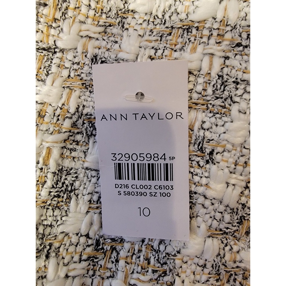 Ann Taylor Tweed Check Sheath Dress Beige White Fringe‎ Zip Scoop Neck Size 10 - Picture 3 of 7